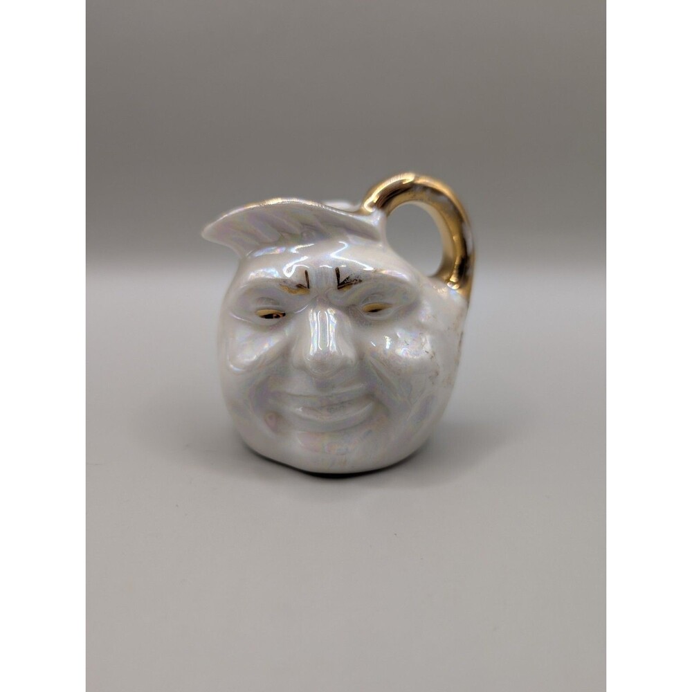 VTG MID-CENTURY JAPAN GOLD LUSTERWARE MINI ANTHROPOMORPHIC MOON MAN FACE PITCHER
